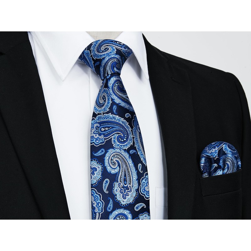 Enlision Men's Ties and Pocket Square Cufflink Set Navyblue Paisley