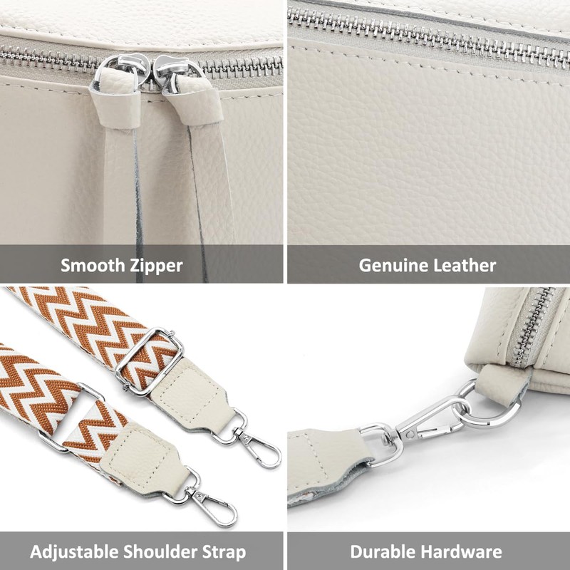 HNOOM Crossbody Bag Women's Wide Strap Genuine Leather Bum Bag