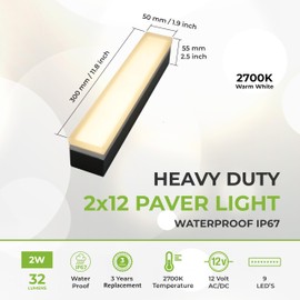 LUMENGY Paver Light 2×12 Inch (1.97 inch X 11.81 inch), 2700K Warm White Glare-Free Illumination for Driveways, Pathways, Pool Deck & Patios,12V AC/DC, Waterproof & Drive-Over Rated