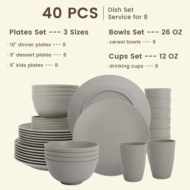 Homienly 40-Piece Wheat Straw Dinnerware Sets