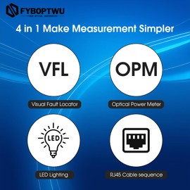 fyboptwu - 4 in 1 Function Rechargeable Fiber Optic Tester Portable Optical Power Meter (FC/SC/ST) & VFL 5mw Visual Fault Locator & LED, OPM & VFL, Range: (-70) dBm ~ (+10) dBm