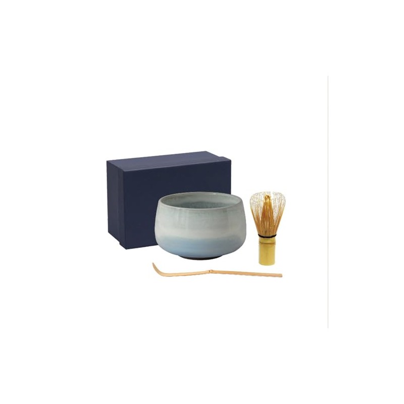 World Create Indigo Flower Hasamiyaki Matcha Set of 3 White