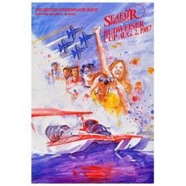 Seafair Budweiser Hydroplane Race Seattle Awesome 1987 Vintage Poster