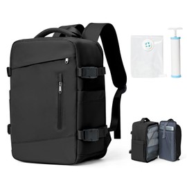 WEPLAN Travel Backpack for Women Ryanair Cabin Bags 40x20x25 Under Seat Carry on Backpack Flight Approved Hand Luggage Backpacks with Vacuum Bag and Vacuum Pump,Black