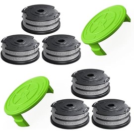 8 Pack Weed Wacker String Fit for Greenworks String Trimmer, 0.065"-18Ft Dual String Trimmer Line Auto-Feed Weed Eater String Replacement Parts Spool(6-Pack) Cap Cover(2-Pack)