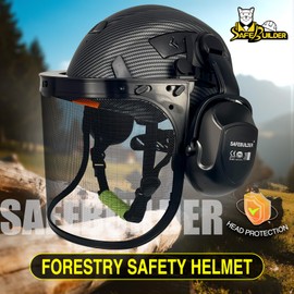 CR99 Forestry Safety Helmet Class C Hard Hats 3 In1 Chainsaw Arborist Helmet with Mesh Face Shield Ear Muffs Hearing Protection ANSI Z89.1 (Matte Black+B07+JHN Mesh Shield)