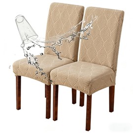 JUNZHE High Stretch Elastic Dining Chair Covers,Removable Washable Chair Protective Covers,Dining Chair Slipcovers Set of 2/4/6(Khaki, 2 Pieces)