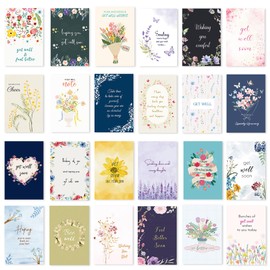 Nihuecne 24 Pack Floral Get Well Cards with Self-adhesive Envelopes, 4"x6" Boxed Prefilled Get Well Soon Greeting Note Cards to Friends, Relatives or Loved One, 24 Unique Designs
