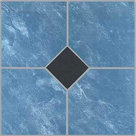 PowerSellerUSA Vinyl Self Adhesive Floor Tiles, 12x12 inches with 1.2 mm Thick Contemporary Design Peel and Stick Floor Tile Stickers, Square Flooring Tiles for Kitchen, Blue Square
