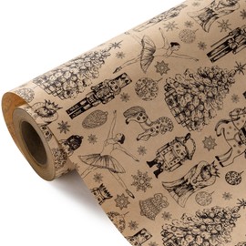 WRAPAHOLIC Nutcracker Kraft Christmas Wrapping Paper - Mini Roll - 17 Inch x 16.5 Feet - Vintage Nutcracker Wrapping Paper for Christmas, Holiday, Party Celebration