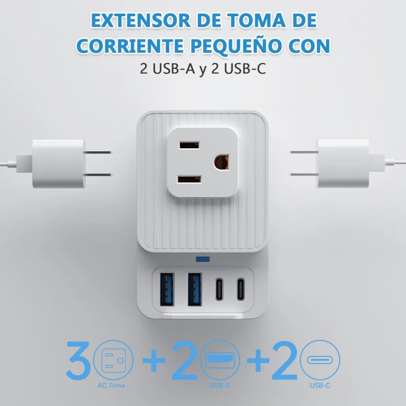 Enchufe Regleta Multicontacto Triple Portatil Con 4 Usb
