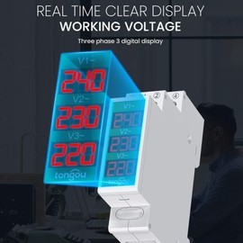 TONGOU Voltmeter Voltmeter 3 Phase Voltmeter Digital Display AC 60-450V Digital Voltmeter DIN Rail Mounting for Measurements