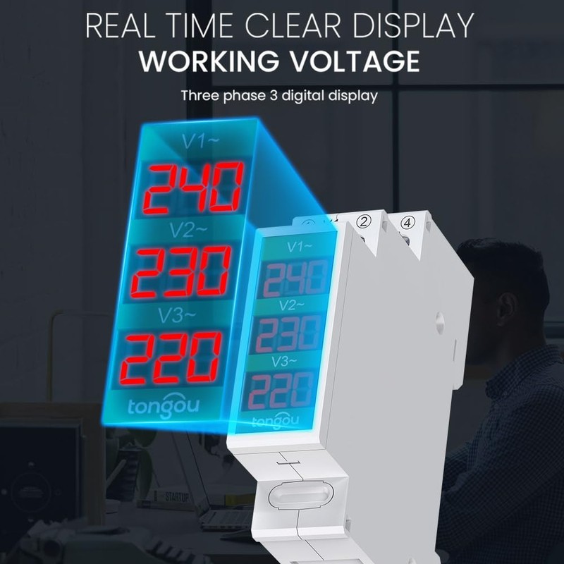 TONGOU Voltmeter Voltmeter 3 Phase Voltmeter Digital Display AC 60-450V