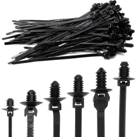 SWZHAI 60 PCS Push Mount Zip Ties, Nylon Car Wire Tie Snap in Cable Black