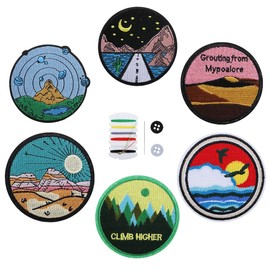 LEMESO 6 piezas Ropa Parches Redondo de Tema Natural Material de Costura Adornos para Ropa DIY Diseño Parches Termoadhesivos Apliques de Modo Decoraciones