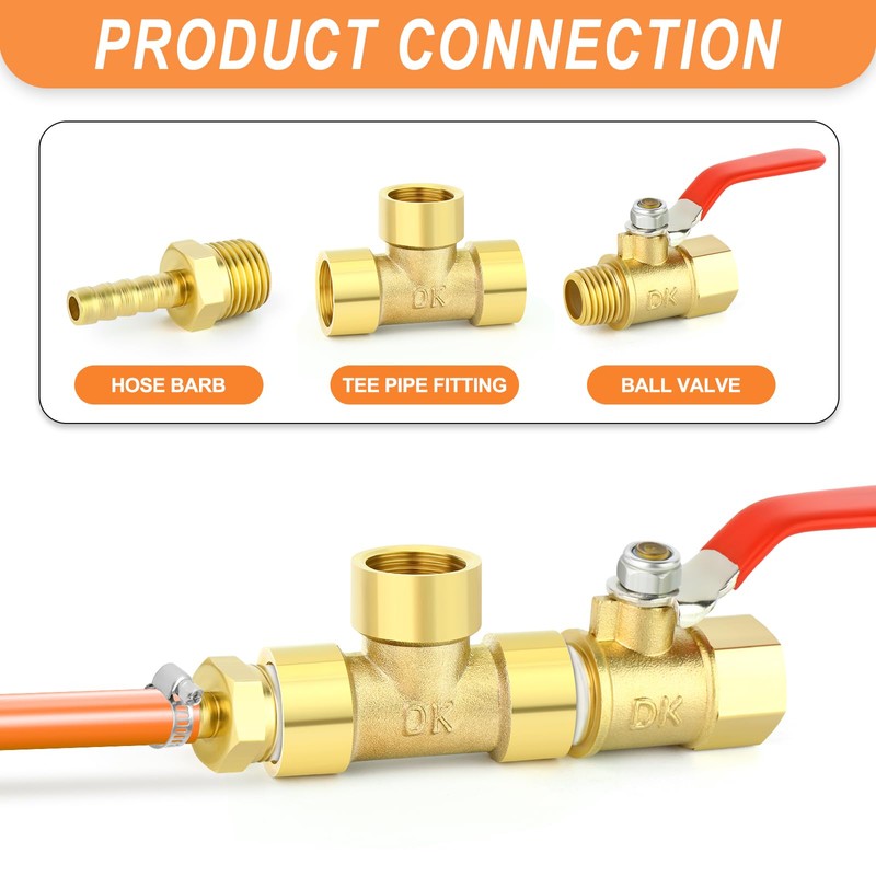 GASHER 5Pcs Brass Tee Fitting, 3/8" x 3/8" x 3/8"