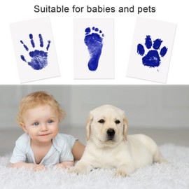 Nabance Baby Handprint and Footprint 3 Pieces Baby Footprint Set Baby Print Set Ink Pad Paw Print Set Dog Handprint No Contact with Colour for Baby Christening Family Gift Blue