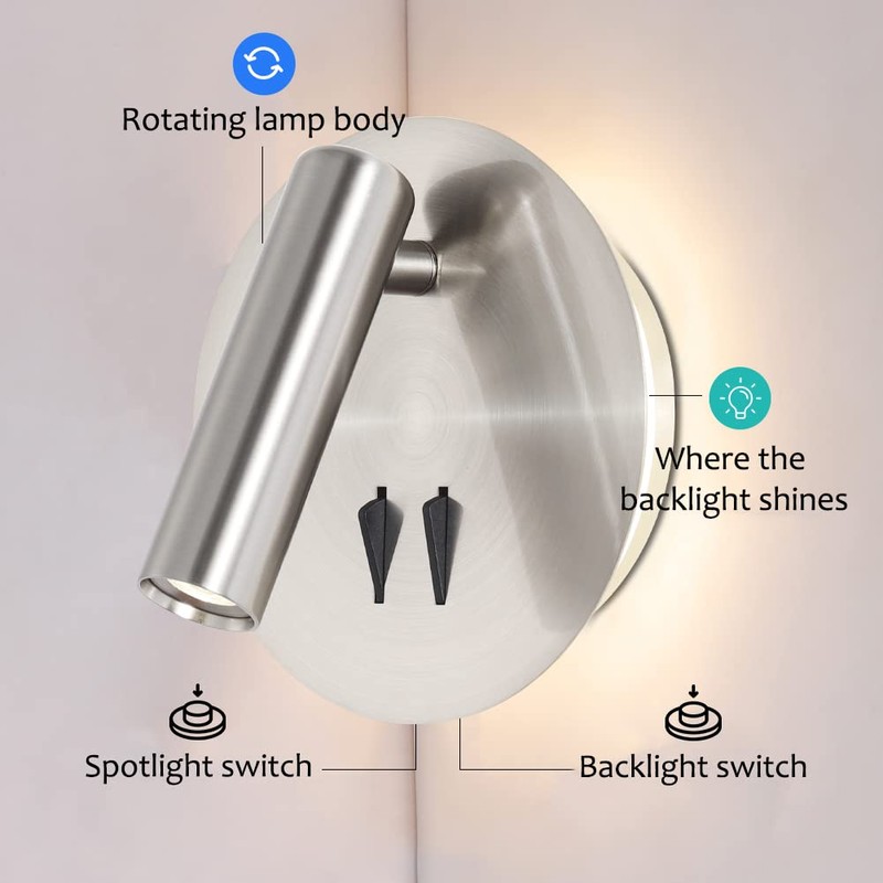 Round Wall Mount Reading Light for Bed Bedside, Modern Hardwired