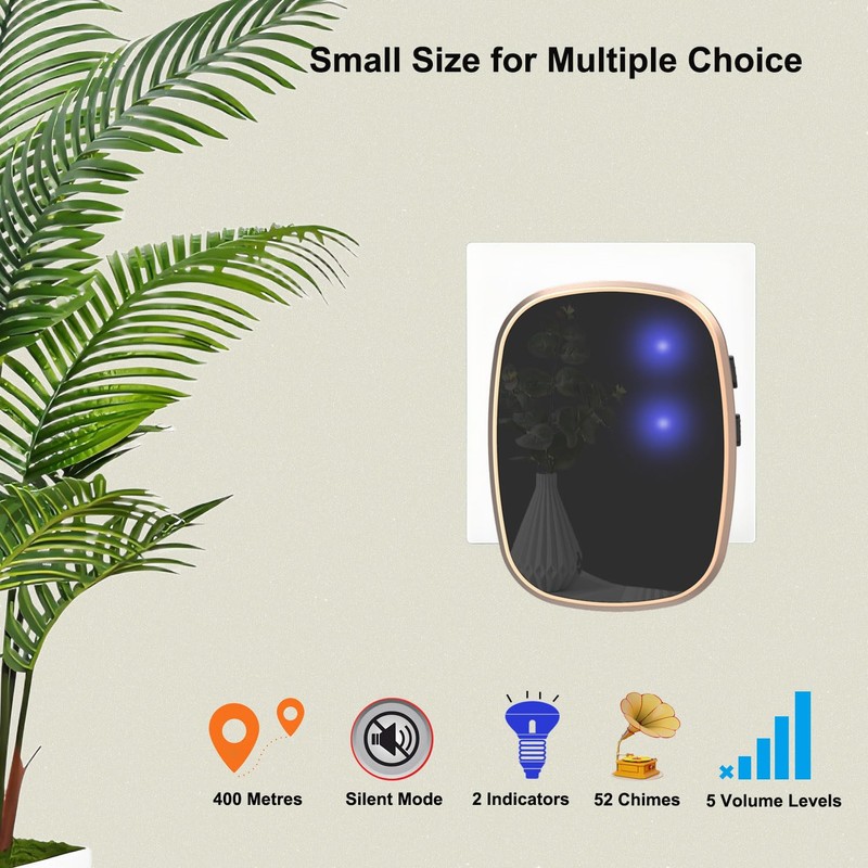 Wireless Doorbell, 400M Range Electronic Doorbell, Loud Enough with 5Volume