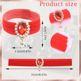 6PCS Colorful No Crow Rooster Collar with Pearl Gem Pendant, Adjustable Velvet Poultry Neckband to Prevent Crowing Noise, Cute Decorative Neck Belt for Chicken Duck Goose