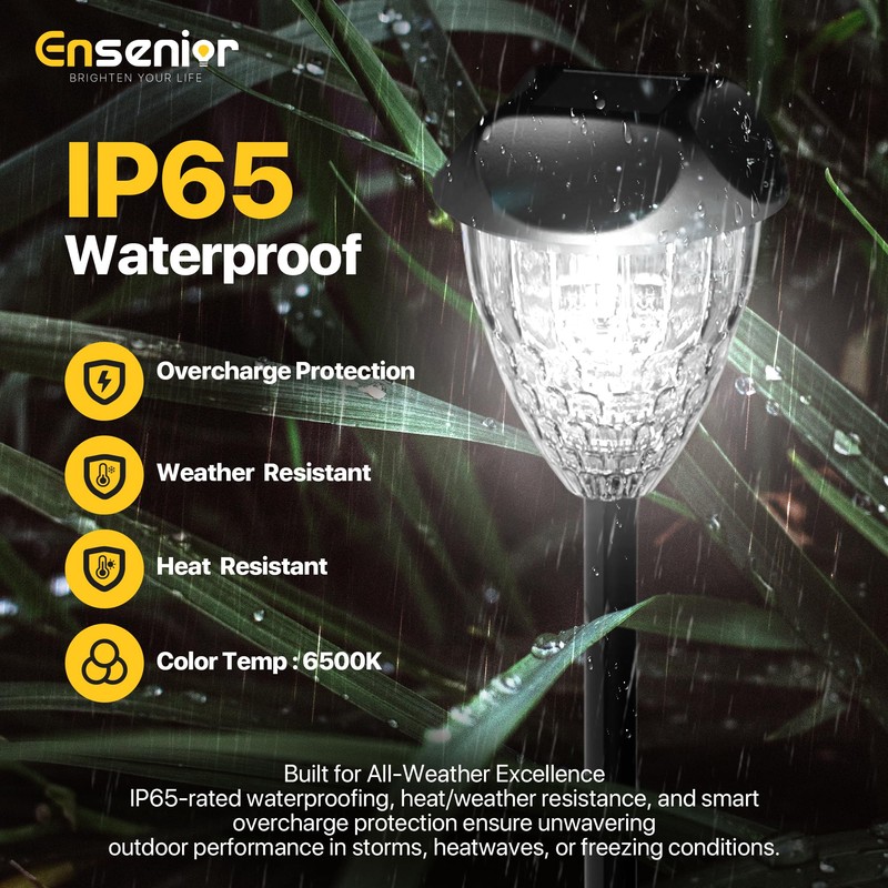 Ensenior 8-Pack Solar Lights Outdoor, Auto ON/Off 6500K LED Solar