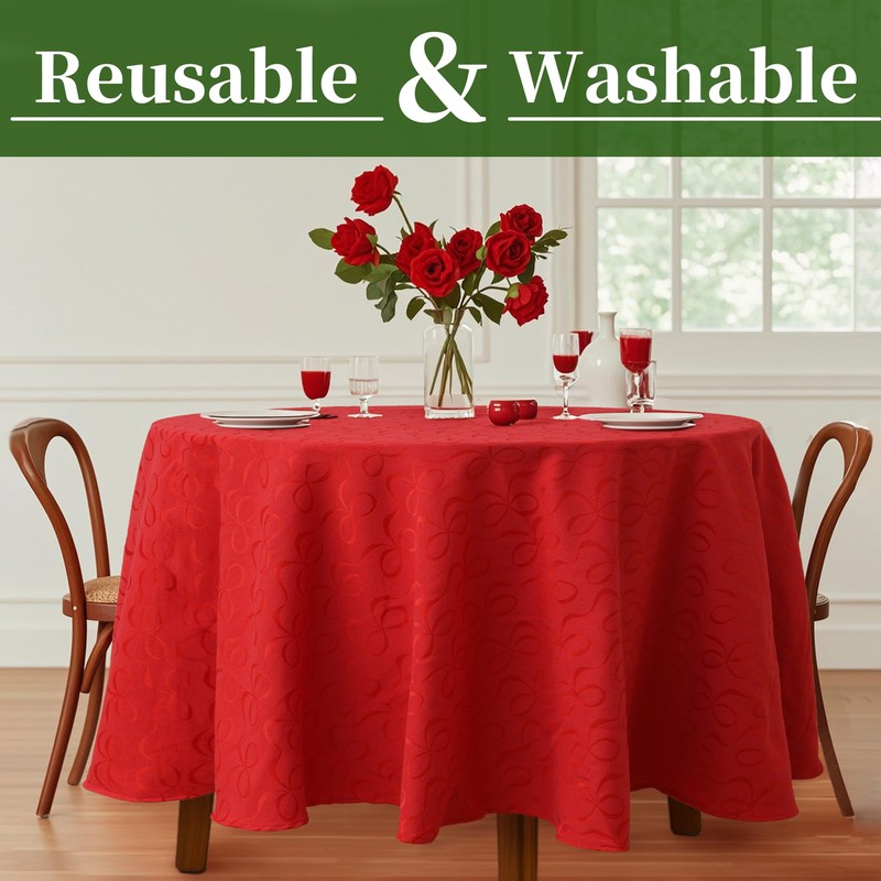 Red Round Tablecloth 70" (Seat 4-6), Reusable Table Cloth for