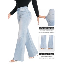 ONESO High Waisted Wide Leg Baggy Jeans Stretchy BBL Tummy Control Jeans Loose Fit Raw Hem Boyfriend Denim Pants Casual DIY Length
