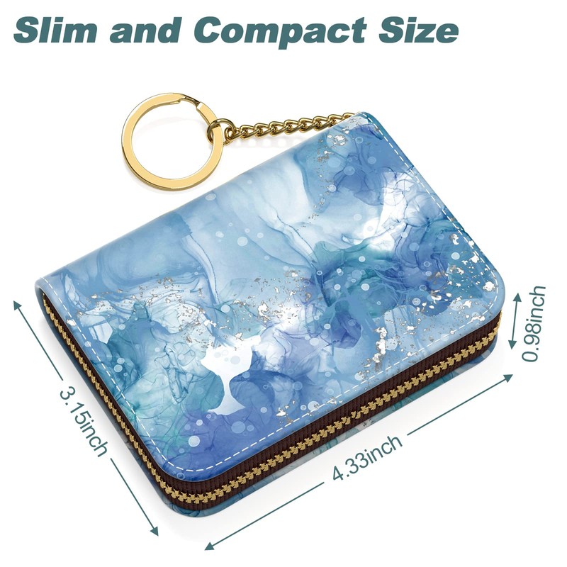 Nipichsha Women's Slim Leather RFID Wallet, Light Luxury Blue, 4.33