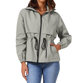 Allegra K Women's Rain Jacket Zipper Lightweight Outdoor Hiking Hooded Windbreaker Raincoat Small Grey