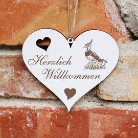 Herzlich Willkommen Sign – Lapwing – Decorative Heart Wooden Welcome Sign Door Sign Door Decoration