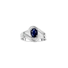 RYLOS Rings for Women Silver Swirl Ring with 7X5MM Oval Gemstone & Genuine Diamond Ring September Sapphire Jewelry for Women Sterling Silver Rings for Women Girls Ring Size 5,6,7,8,9,10