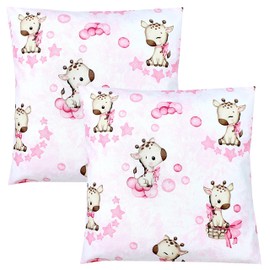 TupTam Children's Decorative Patterned Cushion Cover with Envelope Closure, Set of 2, Colour: Giraffe/Dots/Pink, Size: 80 x 80 cm