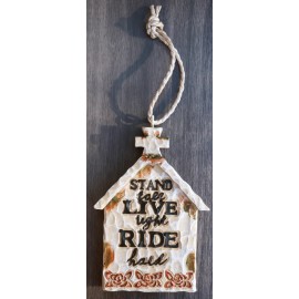 Motorcycle Slogan Stand Tall Live Light Ride Hard Church Cross Tree Ornament