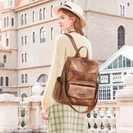 Dora & Liz Women's Leather Backpack Purse Fashion Travel Backpack Designer Convertible Shoulder Bag Work Handbag with Wristlet (Brown)