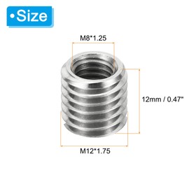 PATIKIL Thread Adapters Sleeve Reducing Nut, 10 Pc M12*1.75 Male to M8*1.25 Female Repairing Insert Nut Screw Reducer Conversion Stainless Steel Fastener 12mm