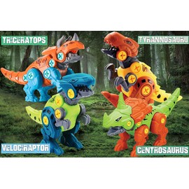 STAY GENT Take Apart Dinosaur Toys for Kids with Electric Drill, 4 Packs DIY Dinosaur Educational STEM Building Toys, Take Apart Toys Learning Gift for 3 4 5 6 7 Years Old Boys Girls