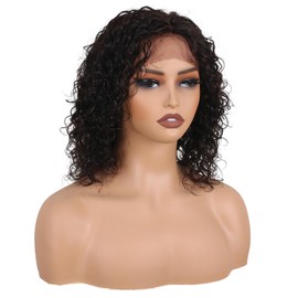 ManeMajesty 14 Inch Deep Curly Wigs Human Hair 13x2 Lace Front Wig with Pre Plucked180 Density with Baby Hair, Jerry Curly Beginner-Friendly Glueless Wig for Black Women Natural Black