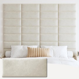 IFNOW Wall Mounted Upholstered Headboard, 3D Peel and Stick Soundproof Wall Panels, Reusable Padded Leather Headboard, 6 Panels 9.84" x 23.62", Ivory White