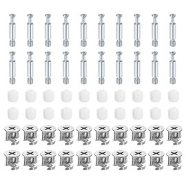 sourcing map 20Set 15x14mm Furniture Cam Lock Fitting with 5.8x32mm Dowel Fasteners, 3-in-1 Metal Furniture Board Connecting Screws Bolts Assortment Kit for Cabinets Chairs Drawer