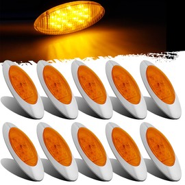 Partsam 10pcs 6.5" LED Marker Lights, Oval Amber 16LED Side Marker Clearance Lights [DOT Approved] with Chrome Bezel Replacement for Truck Peterbilt Kenworth Freightliner
