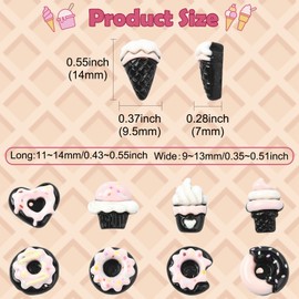 LiQunSweet 90 pcs 9 Styles Pink Black Dessert Theme Resin Cabochons Imitation Sweet Food Ice Cream Donut No Hole Beads for DIY Jewelry Embellishment Craft Shoe Bag Phone Supplies