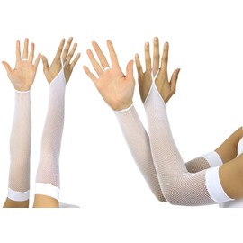 ToBeInStyle Women’s Fashion Fishnet Finger Loop Long Length Novelty Gloves - White