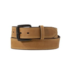 ARIAT Men's Double Stitch Leather Belt with Antique Copper Roller Buckle (Medium Brown, Size 42), mid-brown