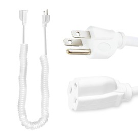 Cable de forja de hierro SJEOW blanco cable de extensión en espiral para exteriores de 10 pies, resistente al aceite y ignífugo de 3 clavijas, cable eléctrico en espiral de 3 clavijas, para interiores