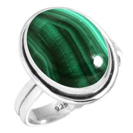 Jeweloporium 925 Sterling Silver Ring for Women Size W Green Natural Malachite Gemstone Vintage Silver Ring Easter Gift Solitaire Jewelry