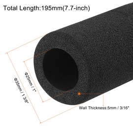 MECCANIXITY Foam Grip Tubing Handle Grips 1"(25mm) ID 3/16"(5mm) Wall Thick 7.7" Black Non-slip for Fitness, Tools Handle Support