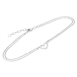 NKlaus 23 cm anchor anklet, round with heart, 925 silver, women's anchor chain, anklet, fine 14658, Silver