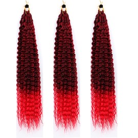 BALINGHAIR Ocean Wave Crochet Hair 24 Inch 3 Packs Deep Wave Crochet Hair for Women Goddess Box Braids Crochet Braids Hair Extension Black To Red (T1B/Red)