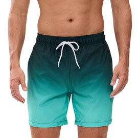 Mens Swim Shorts Fashion Gradient Swimming Trunks Quick Dry Beach Bathing Suits with Zipper Pockets Mesh Lining Dark Light Green S