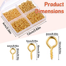 Pack of 600 Small Screw Hooks, Screw Eyelets, Eye Screw, Stainless Steel, Eyelet Screw Small, Eye Screws with Wood Thread, for DIY Art Crafts Jewellery Making (Silver, 4/5/6 mm) (Gold)